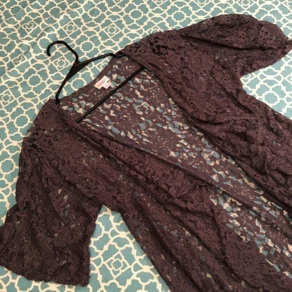 LULAROE Grey Lace Monroe Kimono Size Small - Picture 1 of 5